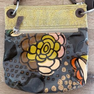 Fossil Key-Per Floral Crossbody Bag Coated Canvas Yellow Brown Retro 11x10